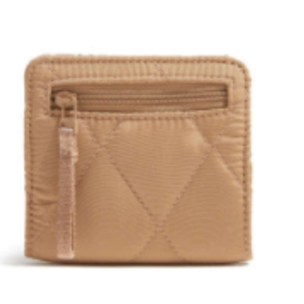 Vera Bradley small tan wallet. Zip pocket. Money & card slots. Snap closure. NWT